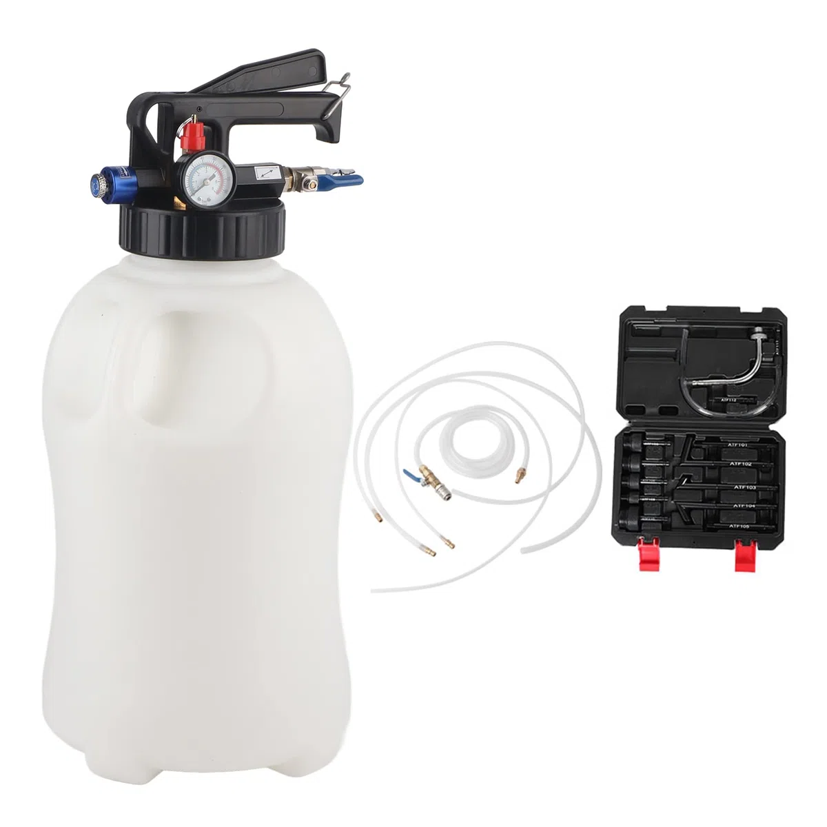 Distributeur d'outils de remplissage de boîte de vitesses pneumatique 10L avec adaptateur ATF 13PCS pour le transfert de fluide rapide et sûr, adapté aux réparations et mécaniciens automobiles