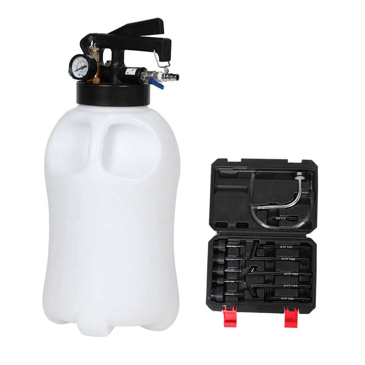 Distributeur d'outils de remplissage de boîte de vitesses pneumatique 10L avec adaptateur ATF 13PCS pour le transfert de fluide rapide et sûr, adapté aux réparations et mécaniciens automobiles
