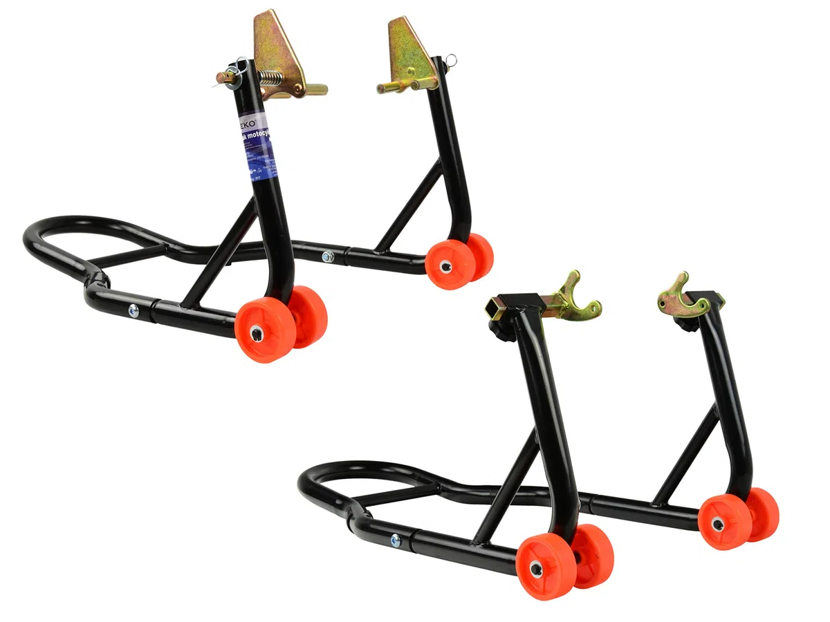 Set de Supports de Moto - Béquille d'Atelier, Pieds de Montage, Supports pour Roue Avant et Arrière - Capacité 270kg