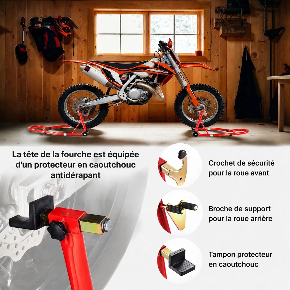 Béquilles de moto avant et arrière rouges pour roue, support de levage avec bras oscillant pour atelier et garage