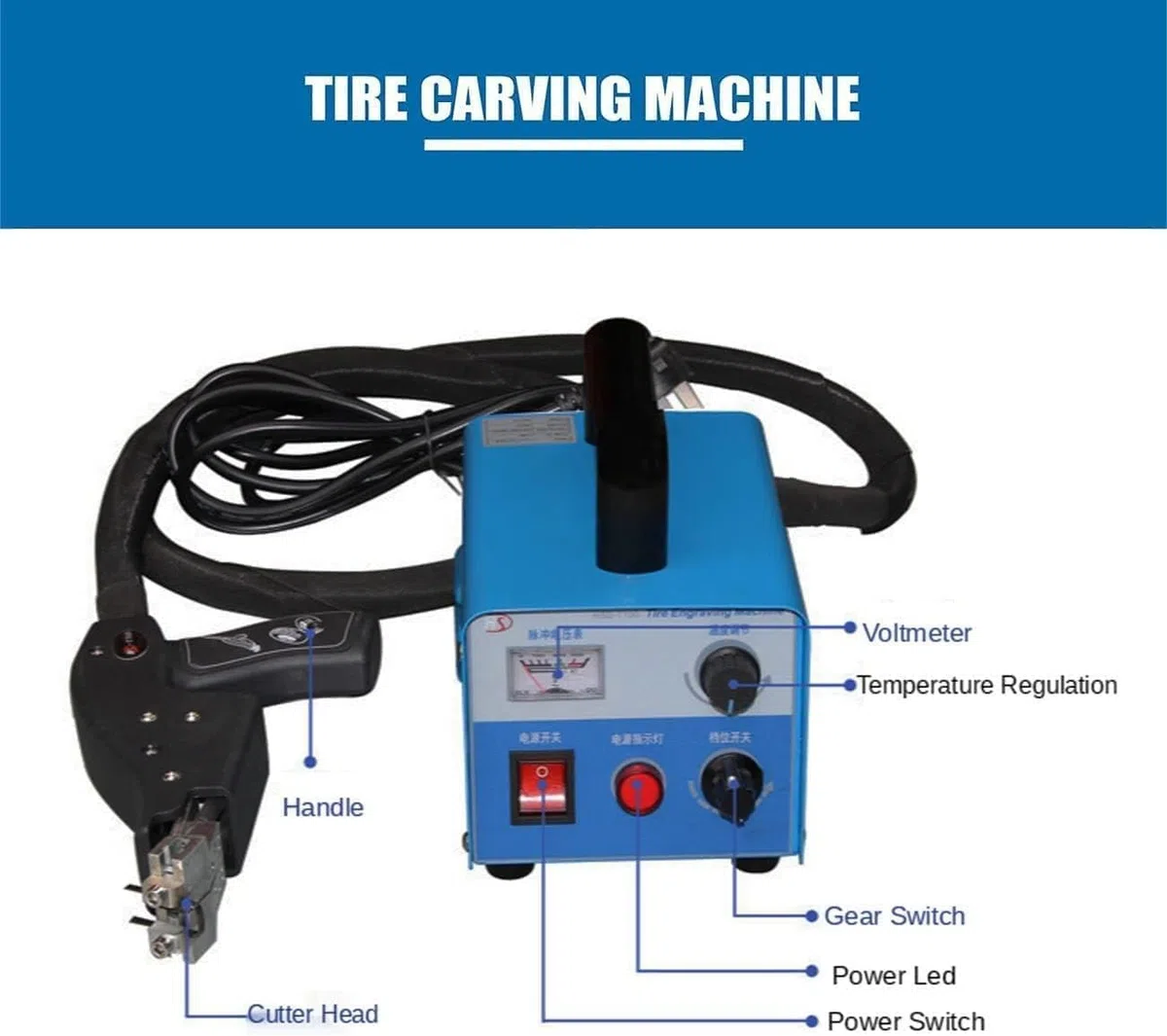 Machine à rainurer les pneus, 400 W en caoutchouc avec 20 lames U/V, largeur de fente de 2 à 10 mm, profondeur de 5 à 7 mm, pour sculpture et réparation de pneus de voiture et de chariot élévateur